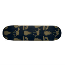 Wild Moose Wolves Pine Trees Rustic Tan Navy Blue Skate Boards