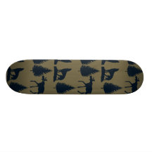 Wild Moose Wolves Pine Trees Rustic Tan Navy Blue Skate Boards