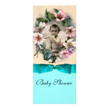 WILD ROSES AND BLUE RIBBON PHOTO TEMPLATE MONOGRAM CUSTOM INVITE