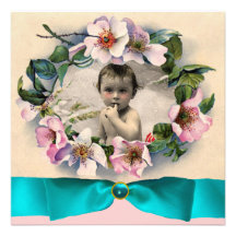 WILD ROSES WITH BLUE RIBBON PHOTO TEMPLATE INVITES