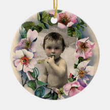 WILD ROSES WITH GEM STONE MONOGRAM PHOTO TEMPLATE CHRISTMAS TREE ORNAMENT