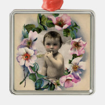 WILD ROSES WITH GEM STONE MONOGRAM PHOTO TEMPLATE CHRISTMAS ORNAMENT