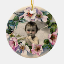 WILD ROSES WITH GEM STONE MONOGRAM PHOTO TEMPLATE CHRISTMAS ORNAMENTS