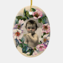 WILD ROSES WITH GEM STONE MONOGRAM PHOTO TEMPLATE CHRISTMAS ORNAMENT