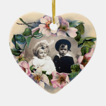 WILD ROSES WITH GEM STONE MONOGRAM PHOTO TEMPLATE ORNAMENT