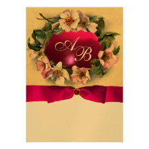 WILD ROSES WITH PINK RIBBON ,MONOGRAM Gold Metal Custom Announcement