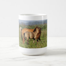 wild stallion with foal mug