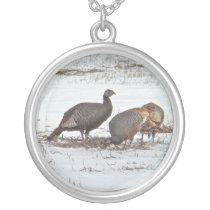 Wild Turkey in Snowy Field Personalized Necklace