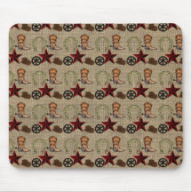 Wild West Cowboy Country Western on Burlap Pattern Mousepads