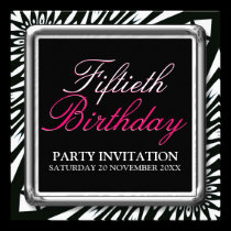 Wild Zebra 50th Birthday Party Invitations invitations