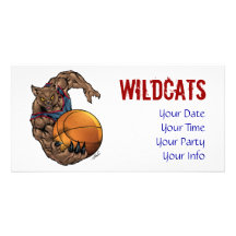 Wildcats Basketball art Blue Shirt, Red Stripe Personalized Photo Card