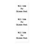 will code for chinese food bookmark business card