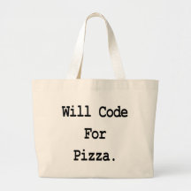 will code for pizza canvas bag