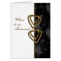 Will you be my bridesmaid black &Gold Greeting Cards