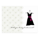 Will You Be My Bridesmaid : Black/Pink Dress Postcards