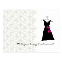 Will You Be My Bridesmaid : Black/Pink Dress Postcards