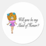 Will You Be My Maid Of Honour (Girl) Round Sticker