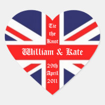 William & Kate Wedding-Union Jack Heart Stickers
