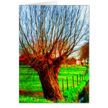 willow tree in traditional Flemish landscape Greeting Card