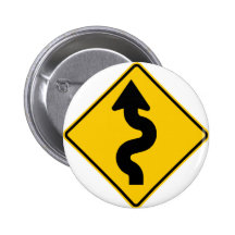 Winding Road Ahead Highway Sign Pinback Buttons