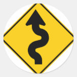 Winding Road Ahead Highway Sign Round Sticker