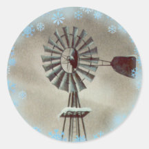 WINDMILL & SNOWFLAKES by SHARON SHARPE Round Sticker