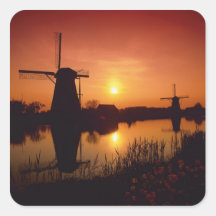 Windmills at sunset, Kinderdijk, Netherlands Stickers