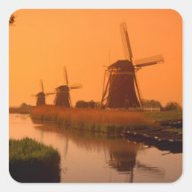 Windmills at sunset, Leidschendam, Netherlands Sticker