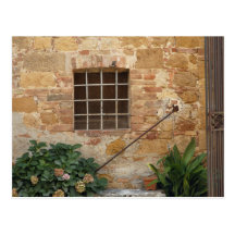 Window and ancient stone wall, Pienza, Italy Post Card