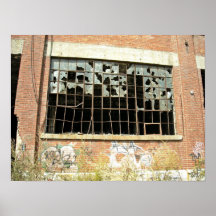 Window In Brick House with Broken Glass Print