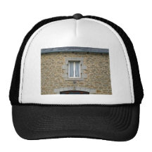 Window In Rough Stone Wall With Lace Curtains Hat