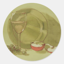 Wine and Apple Round Stickers