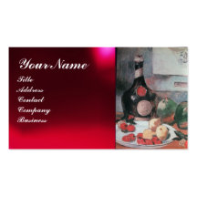 WINE BOTTLE AND FRUITS ,RED WAX SEAL MONOGRAM BUSINESS CARD