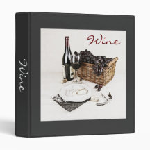 Wine bottle, wine glass and grapes binder