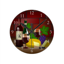 Wine Cheese Table Scene Clocks