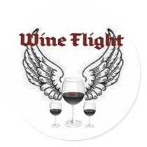 WINE FLIGHT WINGS AND RED WINES PRINT ROUND STICKER