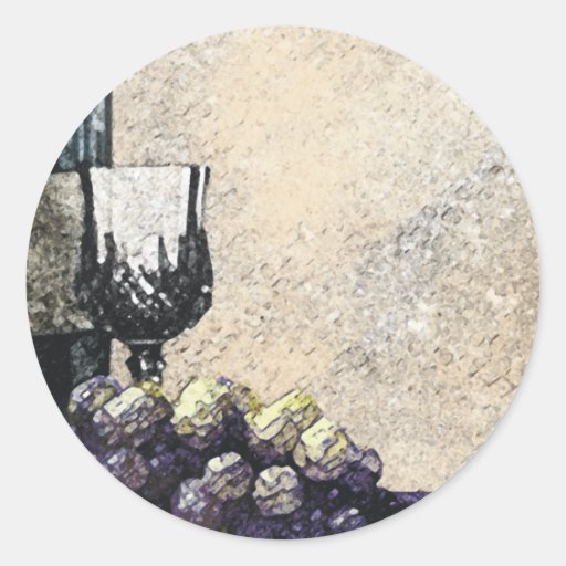 wine glass grapes packaging gift tag label round sticker