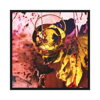 Wine glass with grape leaf abstract photo collage canvas print