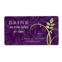Wine Label Leaf Swirls Purple Green
