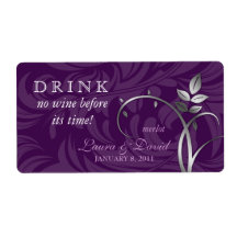 Wine Label Leaf Swirls Purple Silver