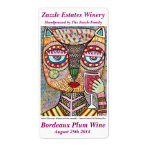 Wine Label Talavera Feathers Owl Drinking Red Wine