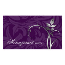 Wine Leaf Vine Purple Silver Business Card Template