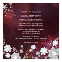 Wine Red & White Winter Glitter Wedding Invitation