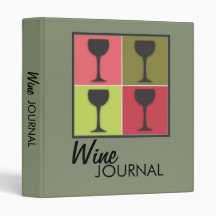 Wineglass Pop Art Retro Wine Journal in Olive Gree 3 Ring Binder