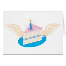 Winged Birthday Cake Greeting Card