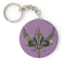 WINGED FLEUR-DE-LIS DISTRESSED PEWTER KEY CHAIN