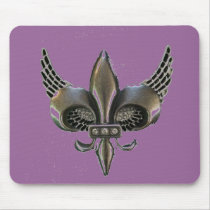 WINGED FLEUR-DE-LIS DISTRESSED PEWTER MOUSE PAD