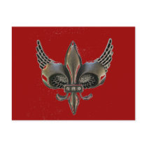 WINGED FLEUR-DE-LIS DISTRESSED PEWTER POSTCARD