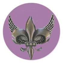 WINGED FLEUR-DE-LIS DISTRESSED PEWTER STICKER