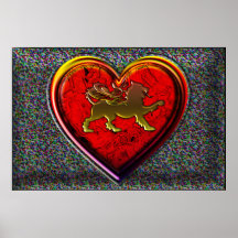 Winged Golden Lion Heart Rounded Edit II Poster